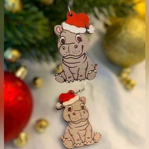 ❤️🦛🎅 Hippopotamuses Christmas earrings
